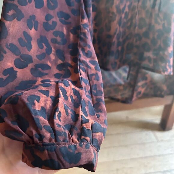 Amisu Brown and Black Sheer Ruffled Tie Front Blouse XS - Picture 13 of 15